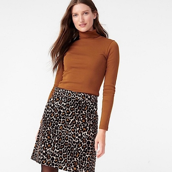 NWT J. Crew Corduroy Animal Print Mini Skirt w/Buckle Size 0 Black/Brown - Picture 3 of 15